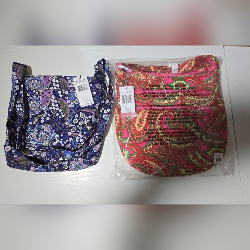 Lot of 2 NWT Vera Bradley Navy Floral Crossbody & Pink Paisley Trio Zip Hipster